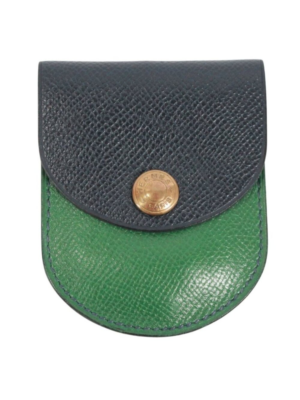 Hermes Sellier Coin Purse Courchevel Leather Green Navy Wallet Gold
